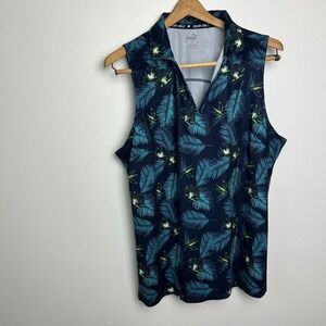 Puma Women's Sleeveless Golf Polo Shirt Tank‎ Top Tropical Floral Print XL Navy
